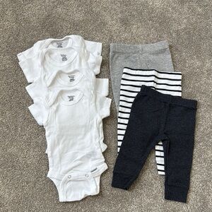 Baby Bodysuits and Pants Set - White, Gray, Black